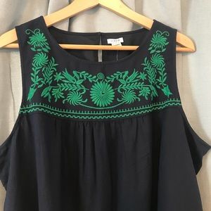 Navy Shift Dress - Emerald Embroidery and POCKETS!